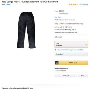 Red Ledge Black Rain Pants - WARM GREAT QUALITY